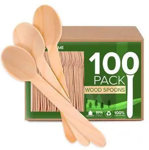 100% Wooden Disposable Spoons, (100 Count) Planet Friendly Utensils, Compostable Cutlery Spoons For Parties, Concession stands And Hosting 100% Wooden Disposable Spoons, (100 Count) Planet Friendly Utensils, Compostable Cutlery Spoons For Parties, Concession stands And Hosting
