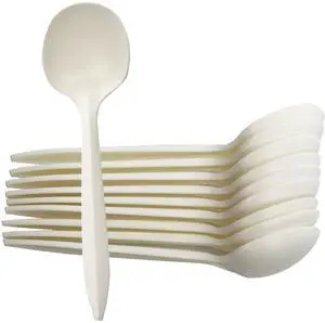 Eco-Friendly 100 Pack Cornstarch Soup Spoons, Ivory Large Capacity 5.3" Disposable Spoons for Hot Soup Milk Shake Salad etc. Eco-Friendly 100 Pack Cornstarch Soup Spoons, Ivory Large Capacity 5.3" Disposable Spoons for Hot Soup Milk Shake Salad etc.