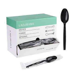 Plastic Spoons Disposable Individually Packaged Spoons Black 7-Inch Commercial Take Away,Super Hard Mass Heavy Individually Wrapped 100 PCS Plastic Spoons Disposable Individually Packaged Spoons Black 7-Inch Commercial Take Away,Super Hard Mass Heavy Individually Wrapped 100 PCS