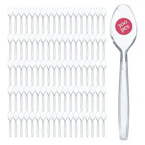 300 Plastic Spoons Bulk - 6-Inch Heavy Duty Disposable Silverware and Plastic Utensils Set - Durable Clear Cutlery for Hot and Cold Food - Strong Spoon Flatware for Parties and Events 300 Plastic Spoons Bulk - 6-Inch Heavy Duty Disposable Silverware and Plastic Utensils Set - Durable Clear Cutlery for Hot and Cold Food - Strong Spoon Flatware for Parties and Events