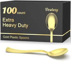 100 Count Heavy Duty Gold Plastic Spoons Disposable | BPA-Free, Heat Resistant, Solid and Durable Premium Plastic Disposable Spoons for Party Supply 100 Count Heavy Duty Gold Plastic Spoons Disposable | BPA-Free, Heat Resistant, Solid and Durable Premium Plastic Disposable Spoons for Party Supply