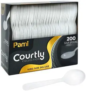 Heavy Weight Disposable Plastic Soup Spoons,White,Deluxe Size,200-Pk Heavy Weight Disposable Plastic Soup Spoons,White,Deluxe Size,200-Pk