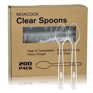 200 Count Heavy Weight Clear Plastic Spoons | Disposable Spoons Cutlery Plastic Utensils, Heavy Duty Clear Plastic Silverware Bulk for Party Supply 200 Count Heavy Weight Clear Plastic Spoons | Disposable Spoons Cutlery Plastic Utensils, Heavy Duty Clear Plastic Silverware Bulk for Party Supply