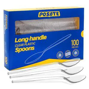7.1" Plastic Spoons Heavy Duty Disposable Teaspoons, Clear (100 Count) 7.1" Plastic Spoons Heavy Duty Disposable Teaspoons, Clear (100 Count)
