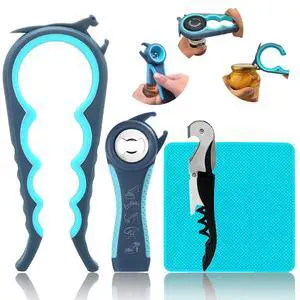 Jar Opener for Weak Hands, Seniors with Arthritis, 5 in 1 Bottle Opener | Multi-use Lid Opener Set with Non-slip Rubber Gripper Pad & Wine Opener, Great for Senior Parents, Grandparents or Loved Ones Jar Opener for Weak Hands, Seniors with Arthritis, 5 in 1 Bottle Opener | Multi-use Lid Opener Set with Non-slip Rubber Gripper Pad & Wine Opener, Great for Senior Parents, Grandparents or Loved Ones
