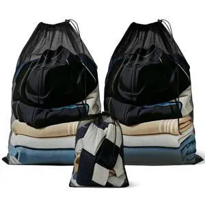 3 Pack Mesh Laundry Bags, 2 Large & 1 Small Breathable Mesh Laundry Bag, Drawstring & Tear Resistant Black Wash Bags for Home, Dorm, Travel & Camping 3 Pack Mesh Laundry Bags, 2 Large & 1 Small Breathable Mesh Laundry Bag, Drawstring & Tear Resistant Black Wash Bags for Home, Dorm, Travel & Camping