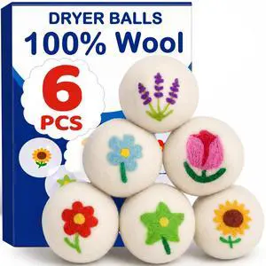6 Pack Wool Dryer Balls, Reusable Natural Fabric Softener Ball for Laundry | Shorten Drying Time, Reduces Wrinkles, Static and Pet Hair 6 Pack Wool Dryer Balls, Reusable Natural Fabric Softener Ball for Laundry | Shorten Drying Time, Reduces Wrinkles, Static and Pet Hair