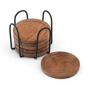Acacia Wood Round Coasters Set of 6 with Holder Absorbent Drink Coasters for Coffee & Dining Tables, Farmhouse Home Decor Bar Accessories, Housewarming Gift Acacia Wood Round Coasters Set of 6 with Holder Absorbent Drink Coasters for Coffee & Dining Tables, Farmhouse Home Decor Bar Accessories, Housewarming Gift