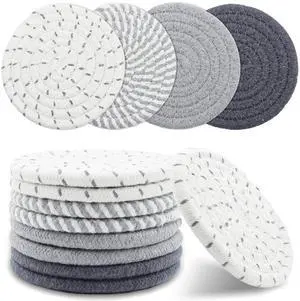 8 Pcs Drink Coasters, Minimalist Cotton Woven Coaster Set, 4 Colors Absorbent Coaster Protection Protection for Various Cups, Ideal for Coffee Tables and Home Decor Tabletop, 4.3 Inches 8 Pcs Drink Coasters, Minimalist Cotton Woven Coaster Set, 4 Colors Absorbent Coaster Protection Protection for Various Cups, Ideal for Coffee Tables and Home Decor Tabletop, 4.3 Inches