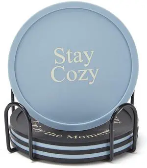 Silicone Coasters Set of 6, Premium Drink Coaster with Holder, Non-Slip, Non-Stick, Dishwasher Safe, Perfect for Hot and Cold Drinks, Protect Your Desks and Tables(3 Morandi Blue + 3 Black) Silicone Coasters Set of 6, Premium Drink Coaster with Holder, Non-Slip, Non-Stick, Dishwasher Safe, Perfect for Hot and Cold Drinks, Protect Your Desks and Tables(3 Morandi Blue + 3 Black)