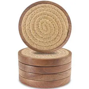 Wood Coasters for Drinks, Absorbent Coaster Sets of 5, Woven Drink Coasters for Coffee Table, Housewarming Gift for Farmhouse Home Decor,4 inches Wood Coasters for Drinks, Absorbent Coaster Sets of 5, Woven Drink Coasters for Coffee Table, Housewarming Gift for Farmhouse Home Decor,4 inches