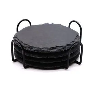 4 PCS Round Slate Drink Coasters Set, 4 Inch Laser Engraving Black Slate Stone Coasters with Anti-Scratch Bottom and Coaster Holder for Office Bar Kitchen Home Dinner Table Decor Supplies 4 PCS Round Slate Drink Coasters Set, 4 Inch Laser Engraving Black Slate Stone Coasters with Anti-Scratch Bottom and Coaster Holder for Office Bar Kitchen Home Dinner Table Decor Supplies