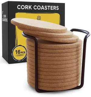 Cork Coasters for Drinks with Metal Holder - 16 Pcs Round 4 inch Drink Coaster Thick Absorbent Heat-Resistant Saucer Cork Coasters for Drinks with Metal Holder - 16 Pcs Round 4 inch Drink Coaster Thick Absorbent Heat-Resistant Saucer