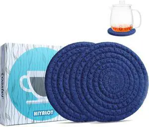 4.8" Drink Cotton Coasters Set of 2 - Large Absorbent Fabric Drink Pads for Coffee Mugs, Stylish Boho Cup Mats for Desk, Bedside Table, Plant Pots Durable Minimalist Home Decor (Rich Blue, 2pack) 4.8" Drink Cotton Coasters Set of 2 - Large Absorbent Fabric Drink Pads for Coffee Mugs, Stylish Boho Cup Mats for Desk, Bedside Table, Plant Pots Durable Minimalist Home Decor (Rich Blue, 2pack)