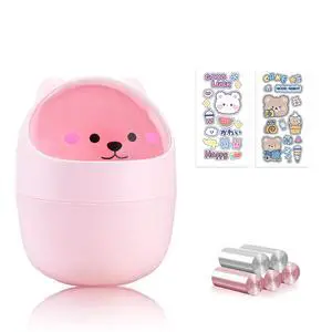 Cute Desktop Tiny Trash Can with Flip Lid, Creative Kawaii Bear Mini Wastebasket, Portable Countertop Dustbin for Office Kitchen Vanity Tabletop Bedroom (Pink) Cute Desktop Tiny Trash Can with Flip Lid, Creative Kawaii Bear Mini Wastebasket, Portable Countertop Dustbin for Office Kitchen Vanity Tabletop Bedroom (Pink)