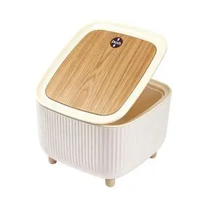 Small Desktop Trash Can with One Button Lid, 0.69 Gal, (Vertical Oak Grain) | 6.67" Mini Compact Size Fits Bedroom/Living Room/Bathroom/Office Desk, Easy To Clean Small Desktop Trash Can with One Button Lid, 0.69 Gal, (Vertical Oak Grain) | 6.67" Mini Compact Size Fits Bedroom/Living Room/Bathroom/Office Desk, Easy To Clean
