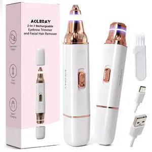 2-in-1 Eyebrow Trimmer & Facial Hair Remover for Women, Electric Face Razor | with LED Light Painlessly Removes Fine Facial Hair, Portable Face Shaver for Upper Lip, Chin, Forehead, Cheeks, and Brows 2-in-1 Eyebrow Trimmer & Facial Hair Remover for Women, Electric Face Razor | with LED Light Painlessly Removes Fine Facial Hair, Portable Face Shaver for Upper Lip, Chin, Forehead, Cheeks, and Brows