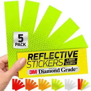 Reflective Stickers | 3M Diamond Grade | Yellow-Green | 1.25 x 6 | 5-Pack | Reflective Safety Tape for Helmets, Cars, Mailboxes & More Reflective Stickers | 3M Diamond Grade | Yellow-Green | 1.25 x 6 | 5-Pack | Reflective Safety Tape for Helmets, Cars, Mailboxes & More