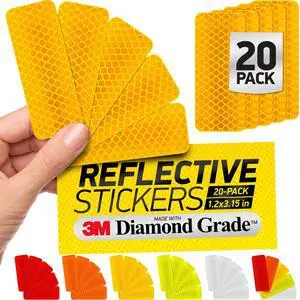 Reflective Safety Tape Stickers | 3M Diamond Grade | Yellow | 1.2 x 3.15 | 20-Pack | Safety Warning Tape for Helmets, Cars, Mailboxes & More Reflective Safety Tape Stickers | 3M Diamond Grade | Yellow | 1.2 x 3.15 | 20-Pack | Safety Warning Tape for Helmets, Cars, Mailboxes & More