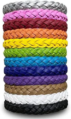 12 Pcs Leather Mosquito Repellent Bracelets, Solid Color Individually Wrapped Soft Leather Insect & Bug Repellent Wrist Bands for Kids & Adults Outdoor Camping Fishing Traveling 12 Pcs Leather Mosquito Repellent Bracelets, Solid Color Individually Wrapped Soft Leather Insect & Bug Repellent Wrist Bands for Kids & Adults Outdoor Camping Fishing Traveling