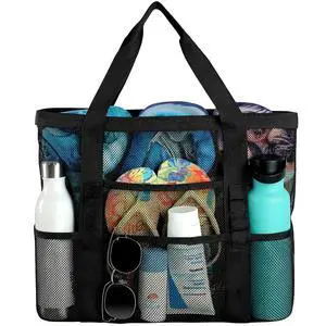Mesh Beach Tote Bags for Women Large 8 Pockets SandProof Waterproof | 7 Mesh Pockets & Inner PVC Waterproof Pocket,Foldable,Sand-filter Mesh,Large Capacity,Tear-resistant Fabric,Reinforced Trims Mesh Beach Tote Bags for Women Large 8 Pockets SandProof Waterproof | 7 Mesh Pockets & Inner PVC Waterproof Pocket,Foldable,Sand-filter Mesh,Large Capacity,Tear-resistant Fabric,Reinforced Trims