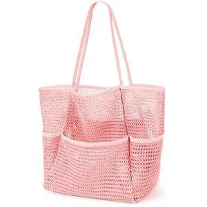 Beach Bag with Mini Pocket, Summer Beach Tote Bags for Women Large Foldable Mesh Swimming Pool Travel Bags - Sandproof(Pink-Style2) Beach Bag with Mini Pocket, Summer Beach Tote Bags for Women Large Foldable Mesh Swimming Pool Travel Bags - Sandproof(Pink-Style2)