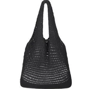 Crochet Bags, Beach Mesh Tote Bag Womens Shoulder Shopping Handbag | Casual Travel Totes Bag Foldable Hobo Bags (Dark Black) Crochet Bags, Beach Mesh Tote Bag Womens Shoulder Shopping Handbag | Casual Travel Totes Bag Foldable Hobo Bags (Dark Black)