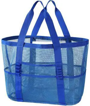 Mesh Beach Bag, Tote Bag for Women Large Foldable Mesh Swimming Bag with Pockets - Sandproof, Waterproof(Navy Blue-PVC Pocket) Mesh Beach Bag, Tote Bag for Women Large Foldable Mesh Swimming Bag with Pockets - Sandproof, Waterproof(Navy Blue-PVC Pocket)