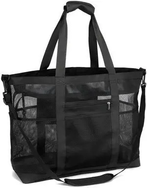 Mesh Beach Bag Family - XL Crossbody Tote Bag with Zipper for Beach, Black | 9 Pockets, Quick Dry, with Zipper Pocket, Portable Mesh Beach Tote Bag for Sand Toys, Towels, Pool, Travel Beach Essentials Mesh Beach Bag Family - XL Crossbody Tote Bag with Zipper for Beach, Black | 9 Pockets, Quick Dry, with Zipper Pocket, Portable Mesh Beach Tote Bag for Sand Toys, Towels, Pool, Travel Beach Essentials