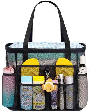 Mesh Beach Bag, Large Travel Tote, Pool Swim Bag, Black | 8 Pockets, Quick-Dry, Waterproof, Sandproof Summer Bag for Women Men, Family, Vacation Essentials for Beach, Gym, Camping Mesh Beach Bag, Large Travel Tote, Pool Swim Bag, Black | 8 Pockets, Quick-Dry, Waterproof, Sandproof Summer Bag for Women Men, Family, Vacation Essentials for Beach, Gym, Camping
