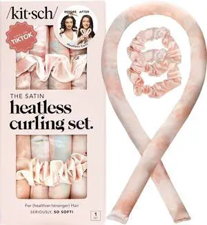 Satin Heatless Curls Overnight Set - Sunset Tie Dye | No Heat Damage Overnight Curls | Comfortable Frizz Free Hair Curlers To Sleep In with 34" Hair Waver & 2 Satin Scrunchies Satin Heatless Curls Overnight Set - Sunset Tie Dye | No Heat Damage Overnight Curls | Comfortable Frizz Free Hair Curlers To Sleep In with 34" Hair Waver & 2 Satin Scrunchies