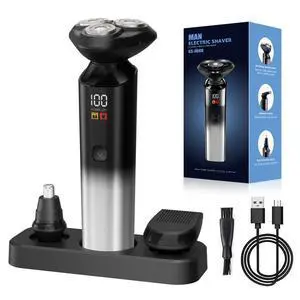 Electric Razor for Men, Rechargeable Electric Shaver for Men, Waterproof 3D Rotary Shaving, Wet/Dry Cordless 3-in-1 with Beard Trimmer, Sideburn & Nose Hair Groomer Electric Razor for Men, Rechargeable Electric Shaver for Men, Waterproof 3D Rotary Shaving, Wet/Dry Cordless 3-in-1 with Beard Trimmer, Sideburn & Nose Hair Groomer