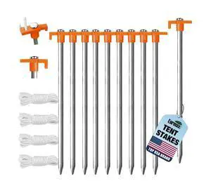 USA 10-Pack Secure Protection Galvanized Tent Stakes,Rust-Proof Steel Canopy Anchors for High Winds,Heavy Duty Commercial Ground Pegs for Camping,Pop Up Tents&Gazebos - Includes 4x10ft Ropes USA 10-Pack Secure Protection Galvanized Tent Stakes,Rust-Proof Steel Canopy Anchors for High Winds,Heavy Duty Commercial Ground Pegs for Camping,Pop Up Tents&Gazebos - Includes 4x10ft Ropes