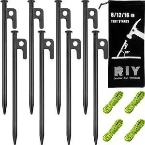 8 Pack Tent Stakes Heavy Duty Metal Tent Pegs for Camping Steel Tent Stakes 8 inch Unbreakable and Inflexible | Forged S45C Steel, Unbreakable, Inflexible 8 Pack Tent Stakes Heavy Duty Metal Tent Pegs for Camping Steel Tent Stakes 8 inch Unbreakable and Inflexible | Forged S45C Steel, Unbreakable, Inflexible