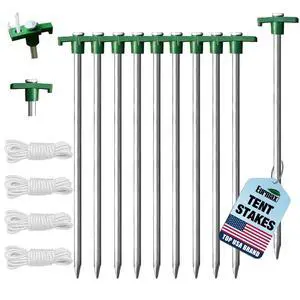 USA 10-Pack Secure Protection Galvanized Tent Stakes,Rust-Proof Steel Canopy Anchors for High Winds,Heavy Duty Commercial Ground Pegs for Camping,Pop Up Tents&Gazebos - Includes 4x10ft Ropes USA 10-Pack Secure Protection Galvanized Tent Stakes,Rust-Proof Steel Canopy Anchors for High Winds,Heavy Duty Commercial Ground Pegs for Camping,Pop Up Tents&Gazebos - Includes 4x10ft Ropes