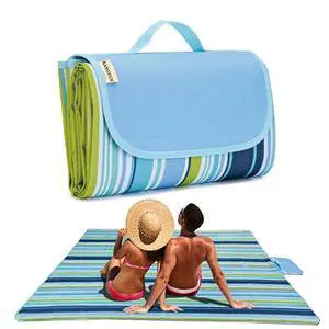 Picnic Blanket | Beach Mat| Picnic Blankets for Indoor and Outdoor, 80" x 60" Sandproof Waterproof Larger Mats for Travel, Camping, Hiking, Park Grass, Handy Tote, Foldable (Blue Line) Picnic Blanket | Beach Mat| Picnic Blankets for Indoor and Outdoor, 80" x 60" Sandproof Waterproof Larger Mats for Travel, Camping, Hiking, Park Grass, Handy Tote, Foldable (Blue Line)