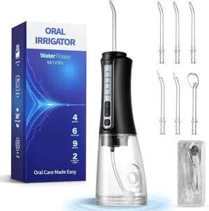 Water Dental Flosser Cordless Teeth Pick Portable IPX7 Waterproof Black | Oral Irrigator Flosser, Rechargeable, Teeth Cleaner, 4-Mode 6-Tip, 300ML Flossing Cleaning Machine, for Home and Travel Use Water Dental Flosser Cordless Teeth Pick Portable IPX7 Waterproof Black | Oral Irrigator Flosser, Rechargeable, Teeth Cleaner, 4-Mode 6-Tip, 300ML Flossing Cleaning Machine, for Home and Travel Use