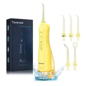 Electric Water Dental Flosser Teeth Pick, Cordless Oral Irrigator | 3 Modes 5 Tips, IPX7 Waterproof 300ML Rechargeable Travel Water Teeth Cleaner for Home Braces Care Gums Deep Cleaning Yellow Electric Water Dental Flosser Teeth Pick, Cordless Oral Irrigator | 3 Modes 5 Tips, IPX7 Waterproof 300ML Rechargeable Travel Water Teeth Cleaner for Home Braces Care Gums Deep Cleaning Yellow