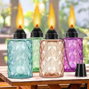 Glass Table Top Torch, Outdoor Torch Canisters 12 oz,Refill Canister with Wicks and Covers, Patio Torch for Luau Party, DIY Garden Decor (4 Packs) (Multi-Color) Glass Table Top Torch, Outdoor Torch Canisters 12 oz,Refill Canister with Wicks and Covers, Patio Torch for Luau Party, DIY Garden Decor (4 Packs) (Multi-Color)