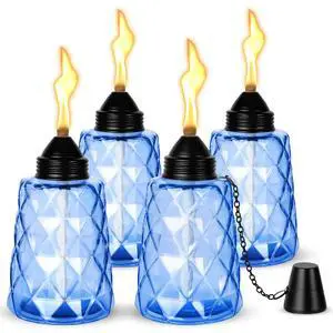 4-Pack Citronella Torches for Outside, 12oz Glass Table Top Torch Canisters with Fiberglass Wicks & Snuffer Caps, for Outdoor Dining Bar Patio Table Decor, Blue 4-Pack Citronella Torches for Outside, 12oz Glass Table Top Torch Canisters with Fiberglass Wicks & Snuffer Caps, for Outdoor Dining Bar Patio Table Decor, Blue