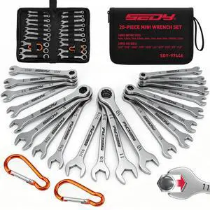 Premium Midget Wrench Set - 22-Piece Mini Combination Wrench Set Metric & SAE Ignition Wrench Sets 4-10mm & 5/32'' to 7/16'' Lightweight Small Carry Pouch Premium Midget Wrench Set - 22-Piece Mini Combination Wrench Set Metric & SAE Ignition Wrench Sets 4-10mm & 5/32'' to 7/16'' Lightweight Small Carry Pouch