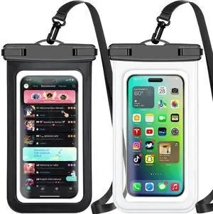 Waterproof Phone Pouch,2 Pack Black White Phone Waterproof Case,Cell Phone Dry Bag,Protection Level: IP68,Beach Cruise for Apple iPhone,Samsung,and More,Lanyard Included,(Fits Up to 8.3),Black,White Waterproof Phone Pouch,2 Pack Black White Phone Waterproof Case,Cell Phone Dry Bag,Protection Level: IP68,Beach Cruise for Apple iPhone,Samsung,and More,Lanyard Included,(Fits Up to 8.3),Black,White