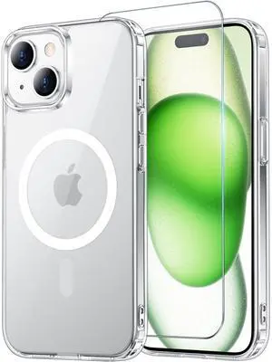 2 pcs for iPhone 15 Case & iPhone 14 & iPhone 13 Case Clear with Screen Protector, Compatible with Magsafe, Anti-Yellowing, Military-Grade Protection, Shockproof Slim Magnetic Phone Case Cover 2 pcs for iPhone 15 Case & iPhone 14 & iPhone 13 Case Clear with Screen Protector, Compatible with Magsafe, Anti-Yellowing, Military-Grade Protection, Shockproof Slim Magnetic Phone Case Cover