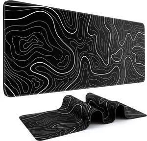 Gaming Mouse Pad Large Keyboard Pad 31.5 x 11.8in Topographic Mouse Pad Black and White Mouse Pad for Keyboard with Anti-Slip Rubber Base, Extended Desk Pad XL Keyboard Pad Mouse Mat Gaming Mouse Pad Large Keyboard Pad 31.5 x 11.8in Topographic Mouse Pad Black and White Mouse Pad for Keyboard with Anti-Slip Rubber Base, Extended Desk Pad XL Keyboard Pad Mouse Mat
