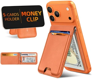 For Magsafe Wallet with Money Clip, 5 Card Holder, Adjustable Stand | Strongest Magnetic Wallet for iPhone 17/16/15/14/13/12 Series, ID Window, RFID Blocking, Not for 13/12 Mini, Orange For Magsafe Wallet with Money Clip, 5 Card Holder, Adjustable Stand | Strongest Magnetic Wallet for iPhone 17/16/15/14/13/12 Series, ID Window, RFID Blocking, Not for 13/12 Mini, Orange