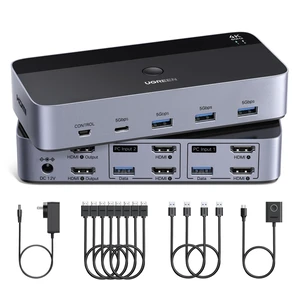 UGREEN HDMI KVM Switch 2 Monitors 2 Computers 4K@60Hz, with 4 USB 3.0 Ports for 2 Computers Sharing 2 Monitors Keyboard Mouse Printer with 4 HDMI Cables, 2 USB Cables, Power Adapter and Controller UGREEN HDMI KVM Switch 2 Monitors 2 Computers 4K@60Hz, with 4 USB 3.0 Ports for 2 Computers Sharing 2 Monitors Keyboard Mouse Printer with 4 HDMI Cables, 2 USB Cables, Power Adapter and Controller