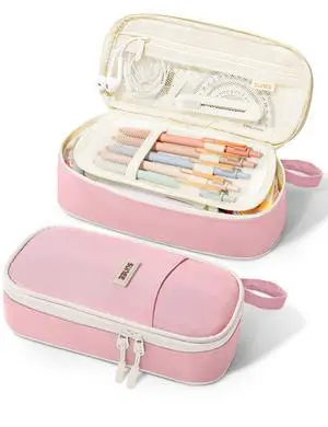 Cute Pencil Case, Aesthetic Pen Pouch, Colored Large Pencil Bag with Zipper, Kawaii Stationery Storage and Organizer, School Supplies for Teen and Adult Girls, Pink Cute Pencil Case, Aesthetic Pen Pouch, Colored Large Pencil Bag with Zipper, Kawaii Stationery Storage and Organizer, School Supplies for Teen and Adult Girls, Pink