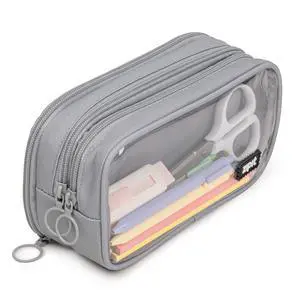 Half & Half Pencil Case, 3-Compartment Aesthetic Zipper Pouch, Grey Half & Half Pencil Case, 3-Compartment Aesthetic Zipper Pouch, Grey