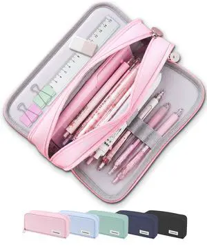 Cute Pencil Case, 3 Large Compartments Pencil Pouch, Elastic Pen Slots&Mesh Pockets for Stationery, Pencil Bag for School Supplies with Zipper for Girls Boy Women Teens Adults-Pink Cute Pencil Case, 3 Large Compartments Pencil Pouch, Elastic Pen Slots&Mesh Pockets for Stationery, Pencil Bag for School Supplies with Zipper for Girls Boy Women Teens Adults-Pink