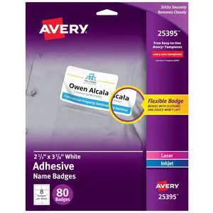 Flexible Printable Name Tag Stickers, 2-1/3" x 3-3/8", Matte White, Removable Adhesive, Laser & Inkjet Compatible, 80 Name Badges Total, Great for Networking, Events, and More (25395) Flexible Printable Name Tag Stickers, 2-1/3" x 3-3/8", Matte White, Removable Adhesive, Laser & Inkjet Compatible, 80 Name Badges Total, Great for Networking, Events, and More (25395)